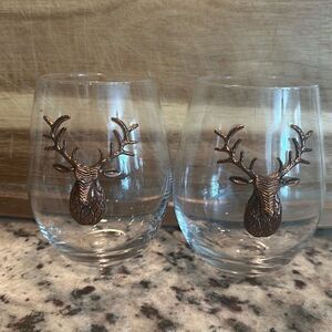 The Northpole 2 Stemless Reindeer Stag Wine Glass Set